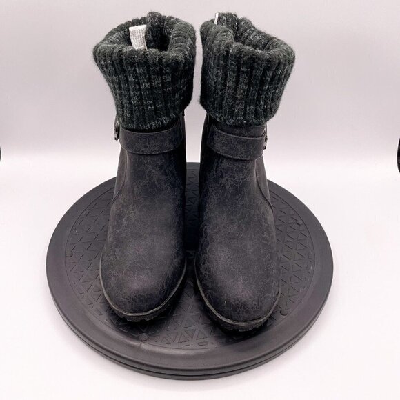 MUK LUKS WOMENS GEORGIA Knit Distressed Wedge BUCKLE STRAP ANKLE BOOTS Size 7 - Picture 11 of 11